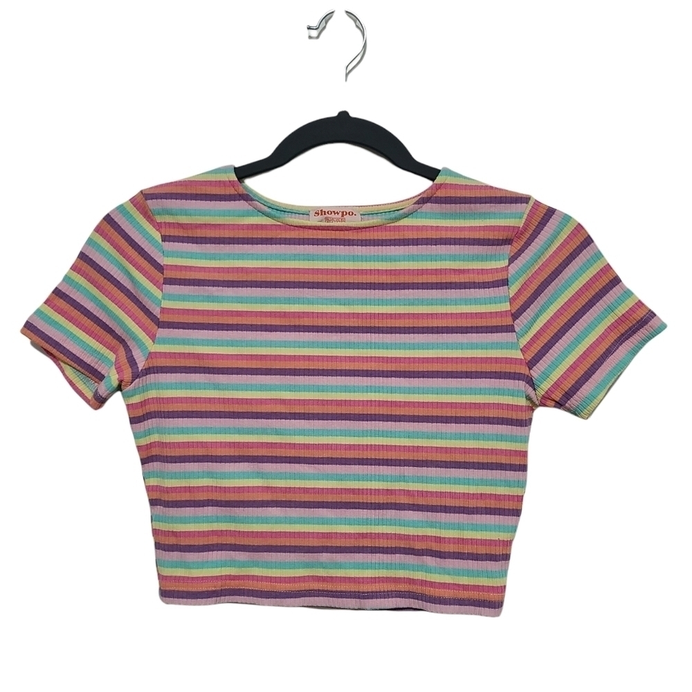 ShowPo Pastel Striped Short Sleeve Crop Top – Size 2